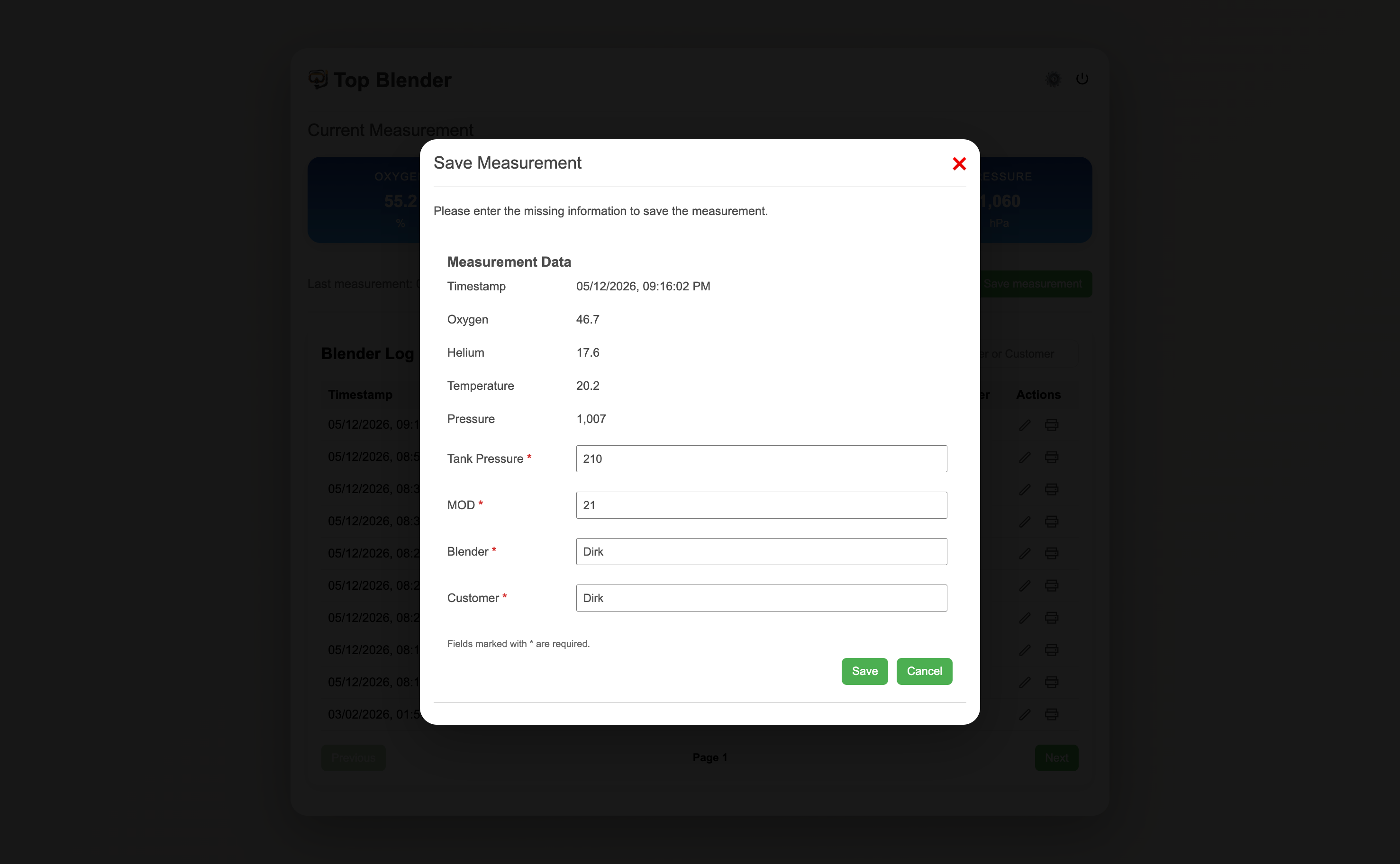Edit Measurement dialog