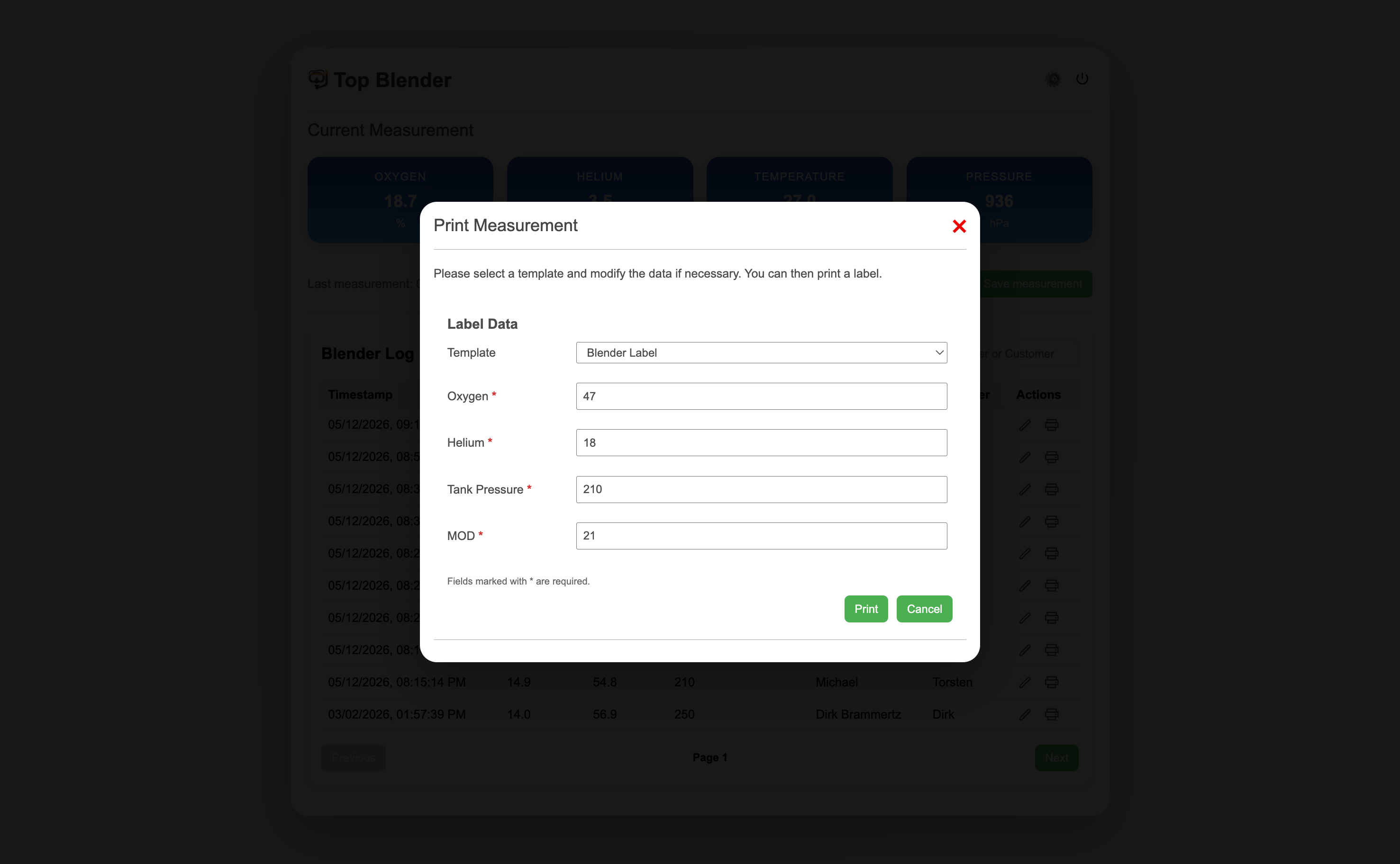 Print dialog — Blender Label template