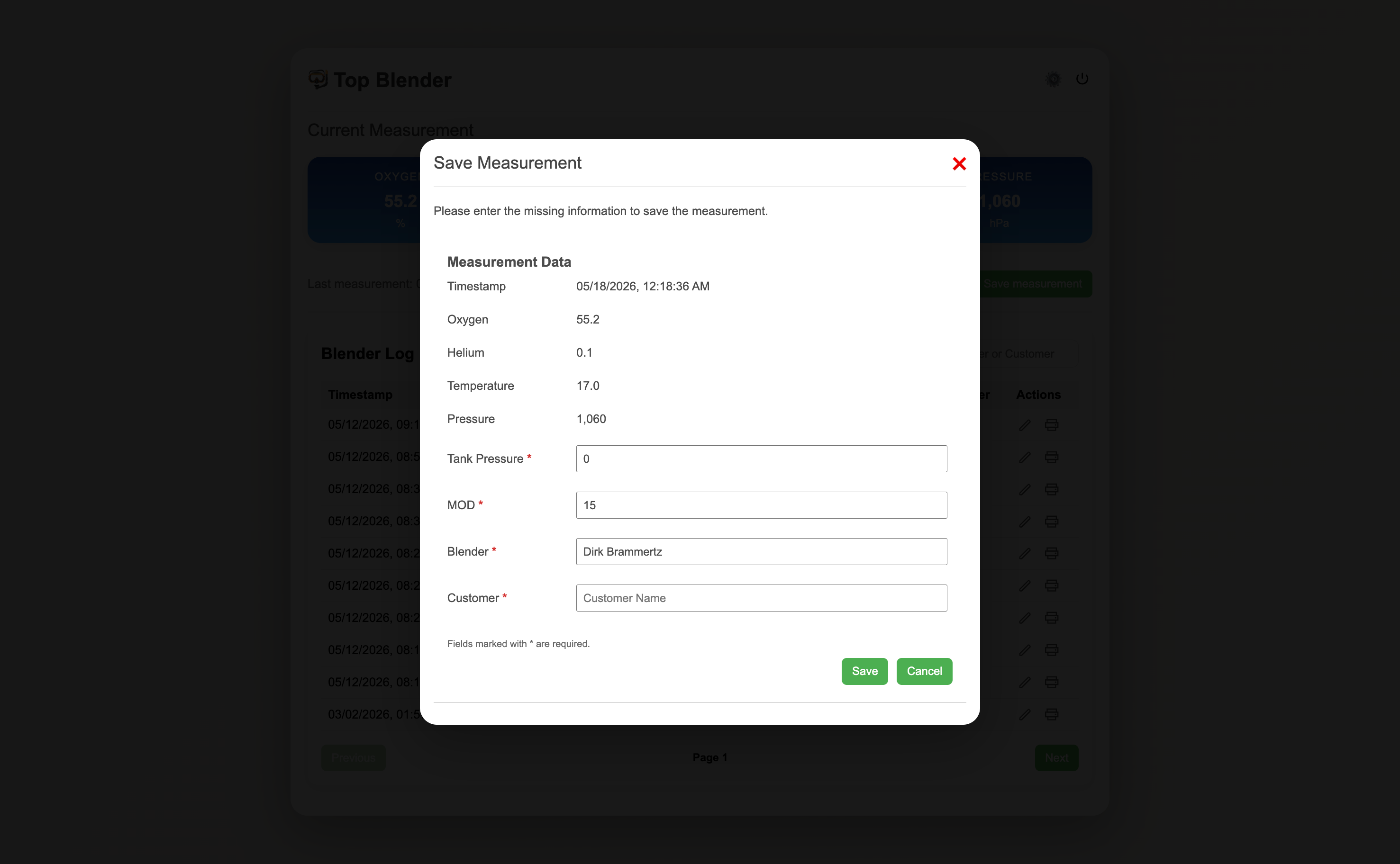 Save Measurement dialog