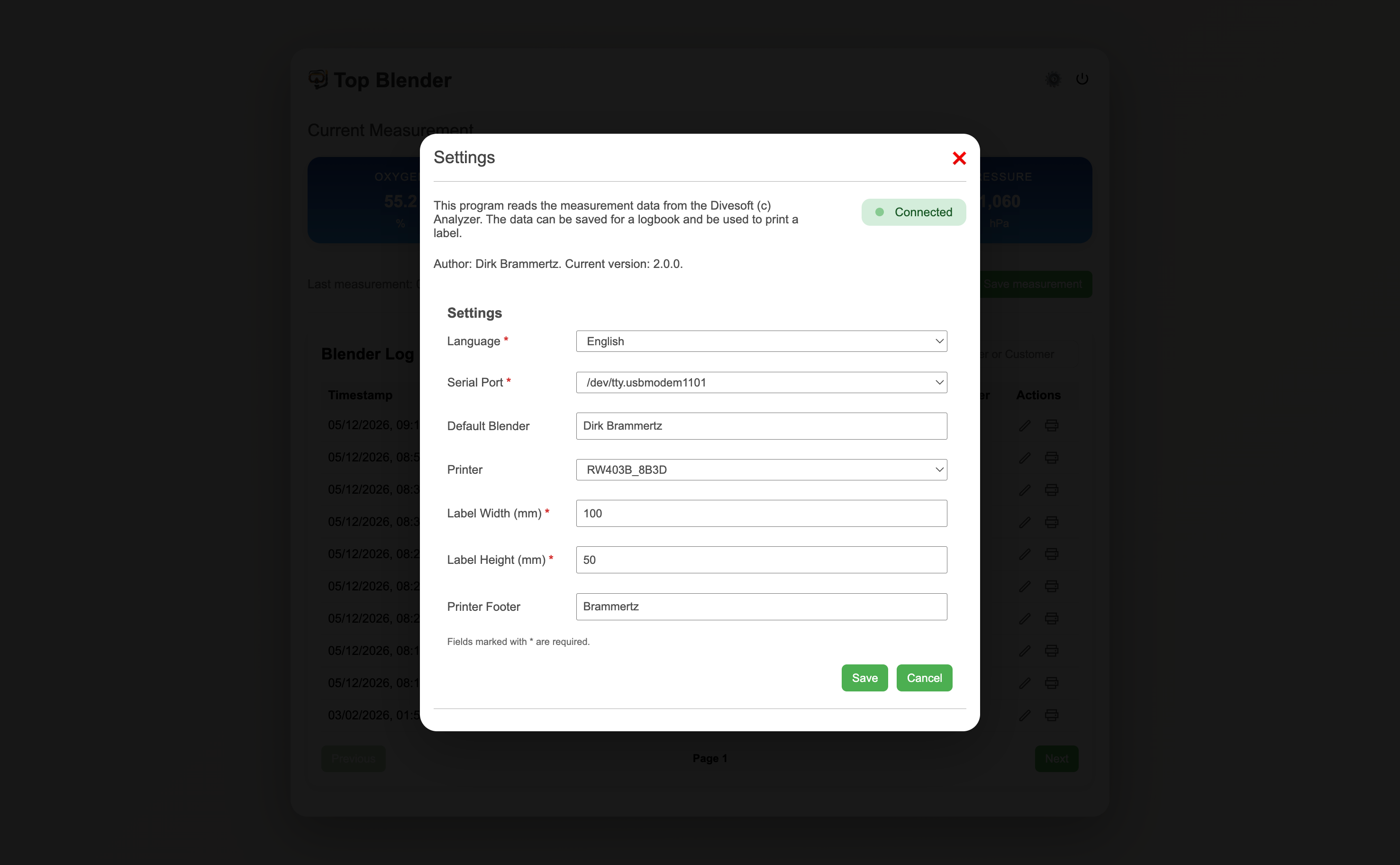 Settings dialog